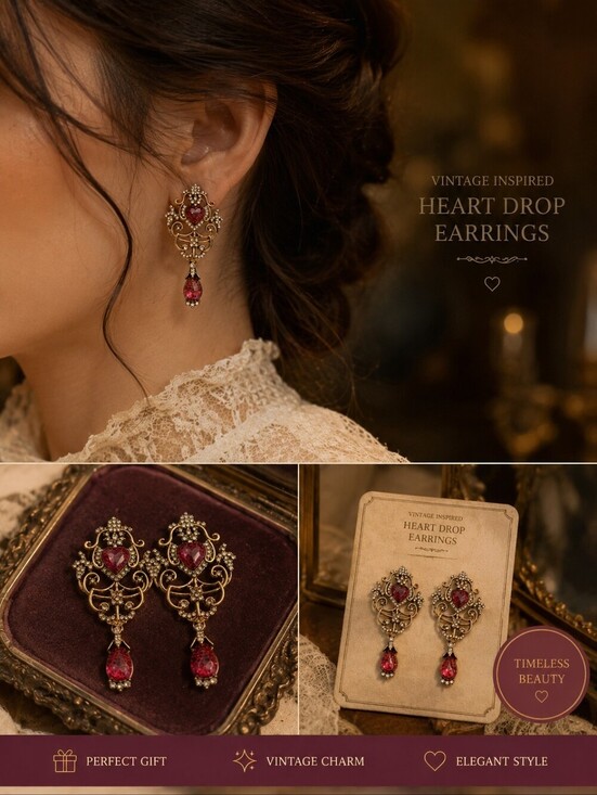 Anthropologie Jewelry - Vintage Gold and Red Dangle Earrings